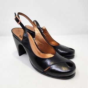 Charles Jourdan Black All Leather Pumps Heels  Slingback 4.5 5 M CJBIS Vintage